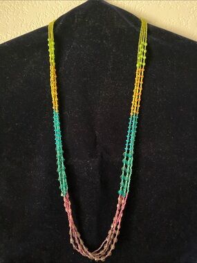 Multi-Color Beaded Layered Necklace - Vibrant Green, Teal & Pink